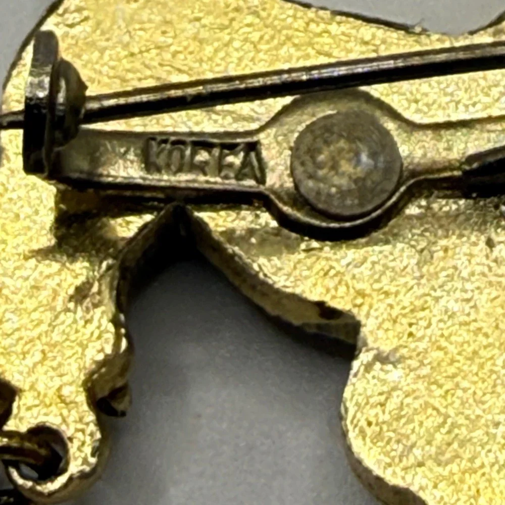 Vintage Gold Tone Scottie Dog Mother and Puppies Dangle Brooch Pin Korea